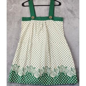 Rhapsody Mini Dress Womens Small Green Polka Dot Floral Rose Retro Pockets